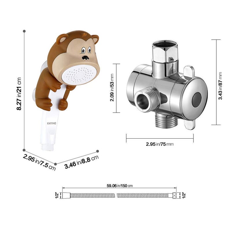 KAIYING Children's Handheld Shower Head,Cartoon Water Flow Spray Shower Head Baby Kids Toddler Bath Bathing Accessories (L:Showerhead(Monkey)+Hose+Diverter) - Image 5